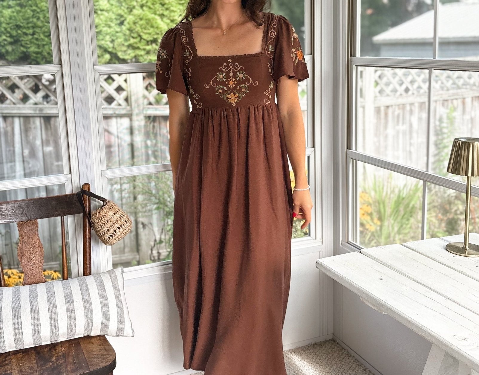The Polly Needlepoint Embroidery Detail Bell Sleeve Midi Dress - Love and Lee Apparel