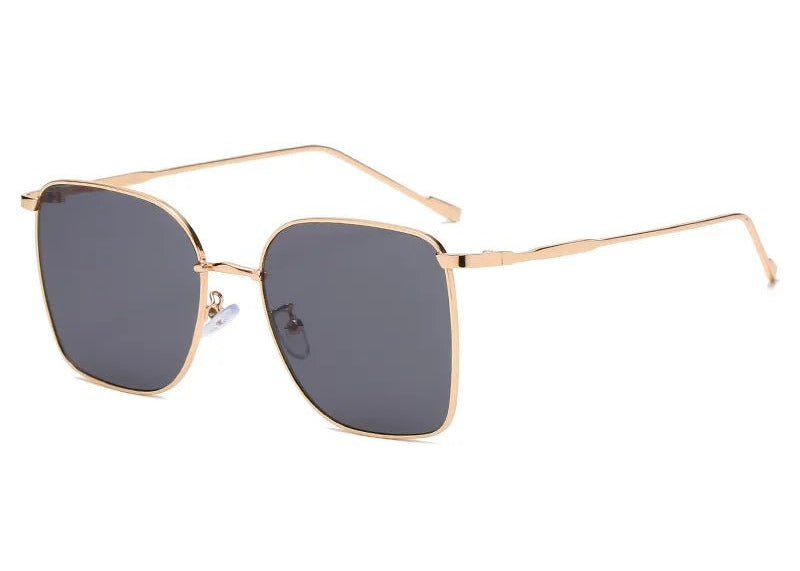 Aviator Style Geometric Sunglasses with Gold Metal Frame & Black Lens - Love and Lee Apparel
