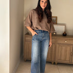 The Kris High Rise Elastic Waistband Ankle Wide Jeans - Love and Lee Apparel