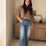 The Kris High Rise Elastic Waistband Ankle Wide Jeans - Love and Lee Apparel