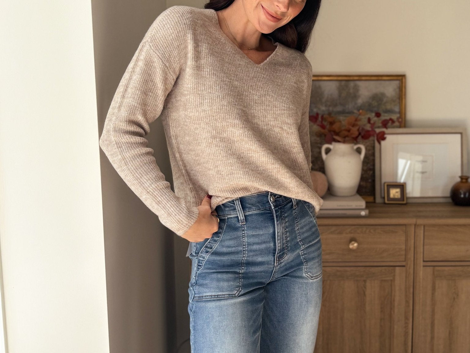 Camilla V-Neck Long Sleeve Knitted pullover - Love and Lee Apparel