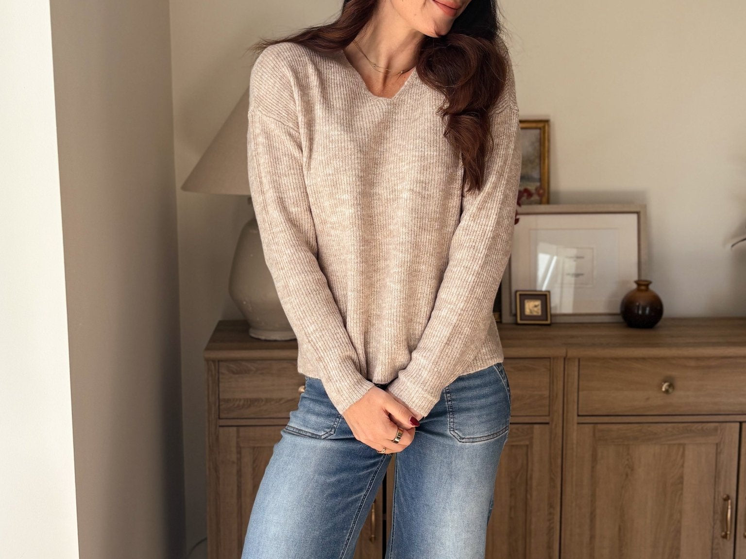 Camilla V-Neck Long Sleeve Knitted pullover - Love and Lee Apparel