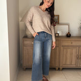 The Kris High Rise Elastic Waistband Ankle Wide Jeans - Love and Lee Apparel