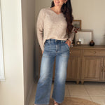 The Kris High Rise Elastic Waistband Ankle Wide Jeans - Love and Lee Apparel
