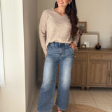 The Kris High Rise Elastic Waistband Ankle Wide Jeans - Love and Lee Apparel