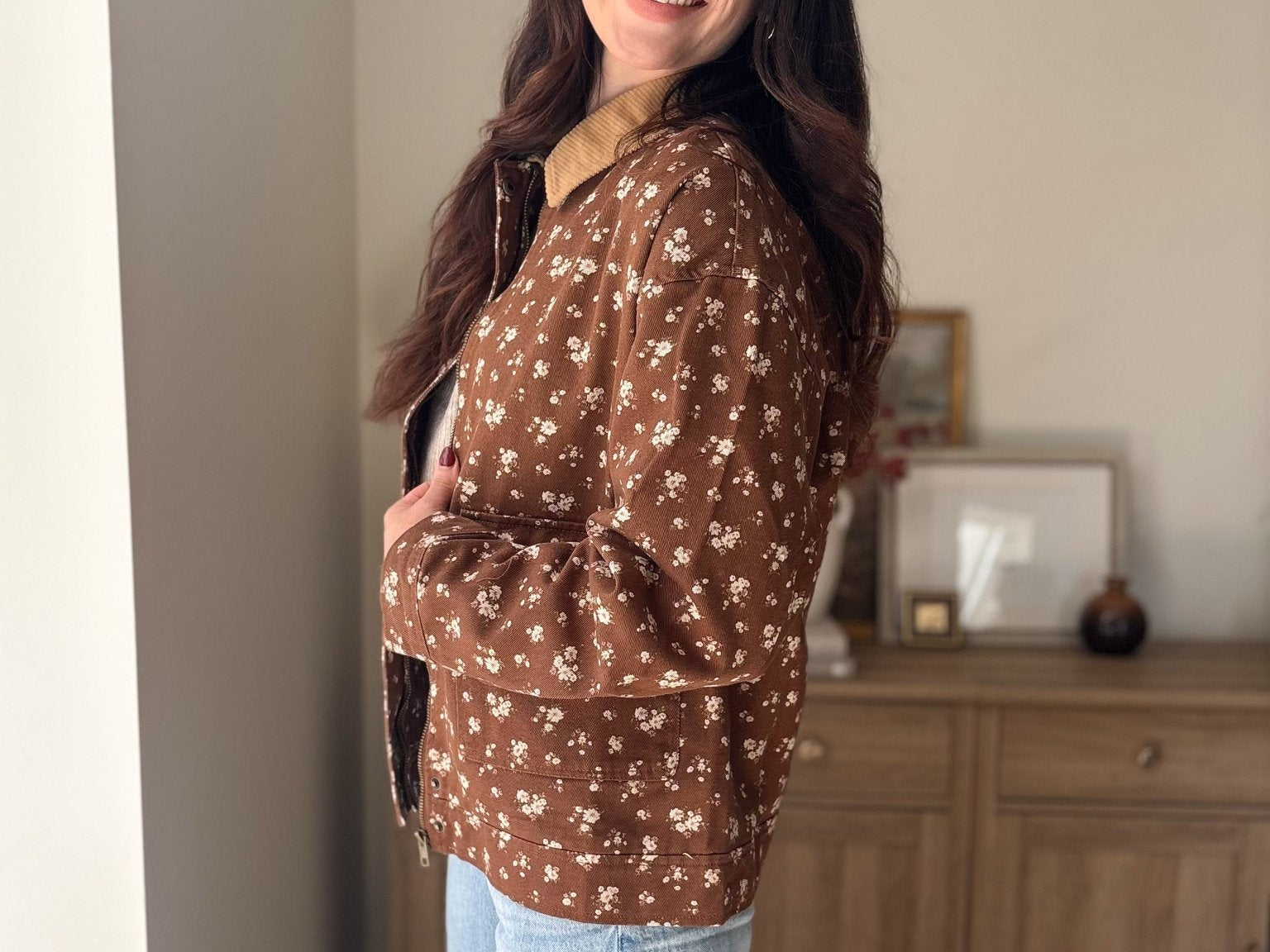 The Golden Hour Floral Corduroy Collar Button Down Denim Jacket - Love and Lee Apparel