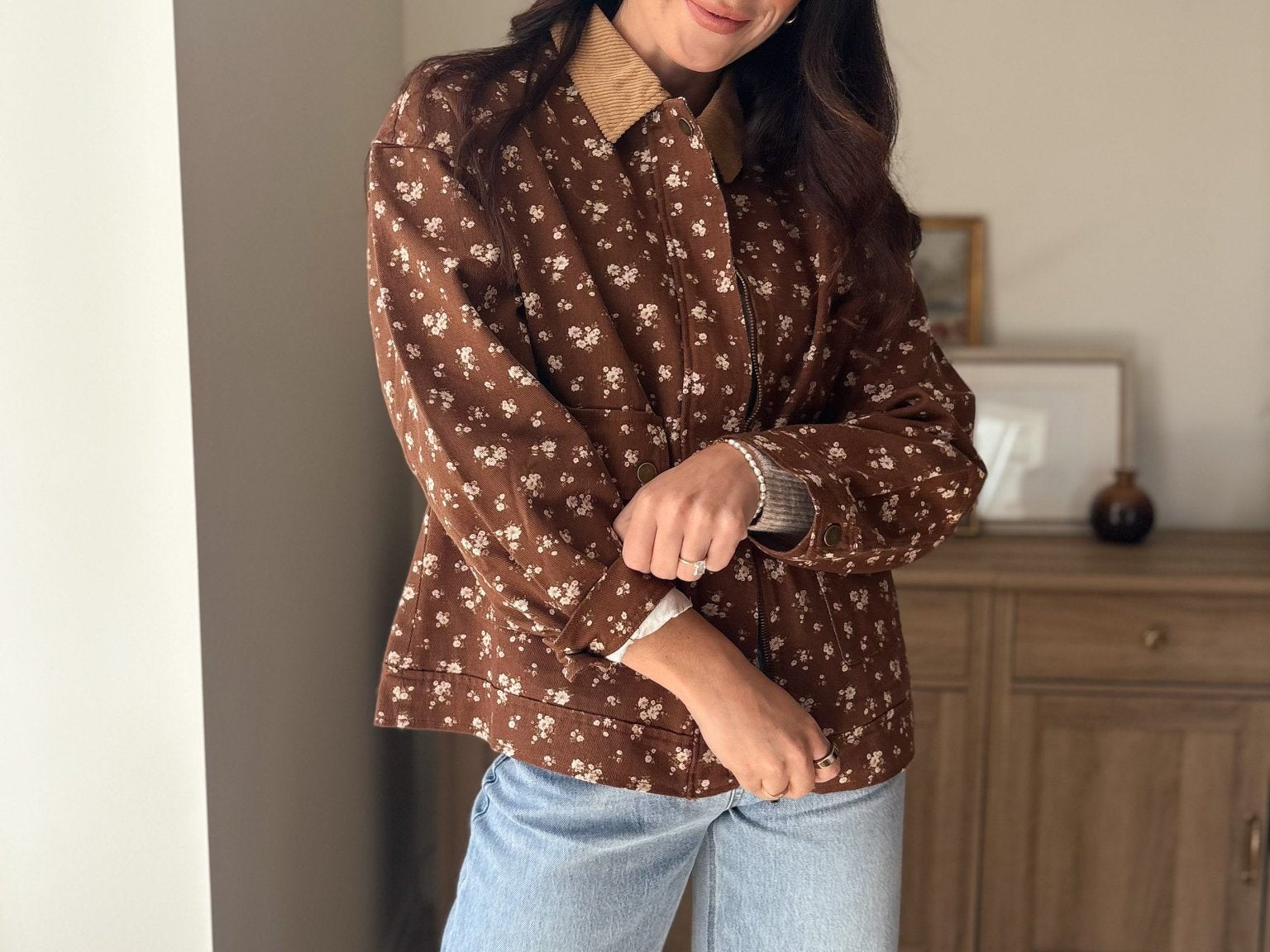 The Golden Hour Floral Corduroy Collar Button Down Denim Jacket - Love and Lee Apparel