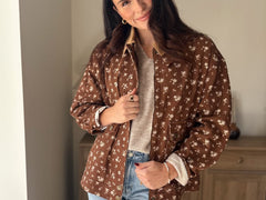 The Golden Hour Floral Corduroy Collar Button Down Denim Jacket - Love and Lee Apparel