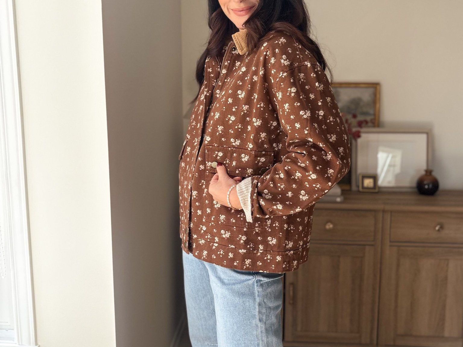 The Golden Hour Floral Corduroy Collar Button Down Denim Jacket - Love and Lee Apparel