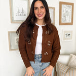 The Ethel Floral Embroidered Knit Cardigan in Brown - Love and Lee Apparel
