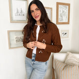 The Ethel Floral Embroidered Knit Cardigan in Brown - Love and Lee Apparel