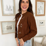 The Ethel Floral Embroidered Knit Cardigan in Brown - Love and Lee Apparel
