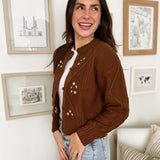 The Ethel Floral Embroidered Knit Cardigan in Brown - Love and Lee Apparel