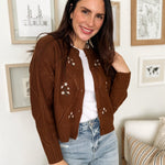 The Ethel Floral Embroidered Knit Cardigan in Brown - Love and Lee Apparel