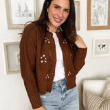 The Ethel Floral Embroidered Knit Cardigan in Brown - Love and Lee Apparel