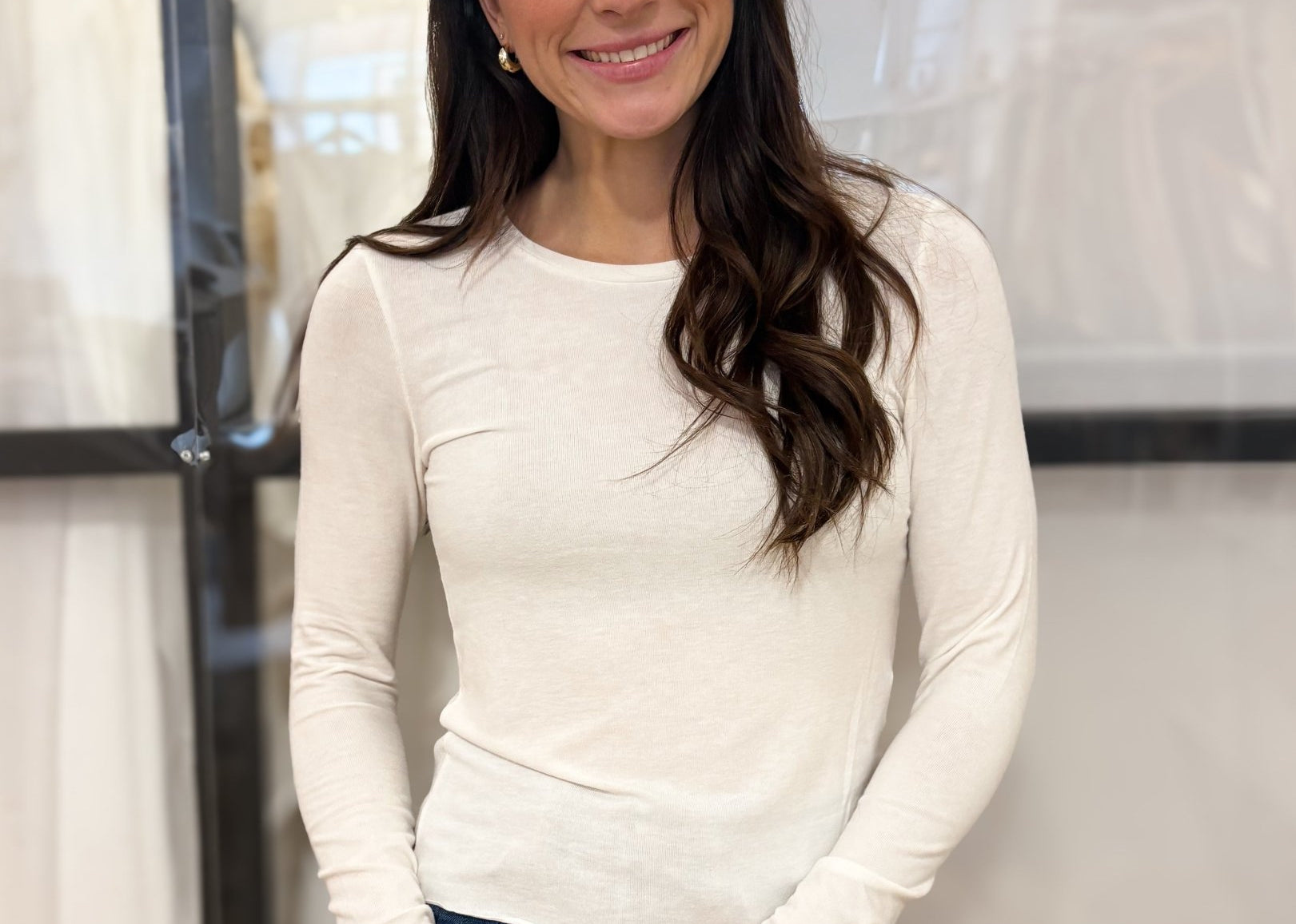 The Vironique O Neck Basic Long Sleeve Top in Egret Cream - Love and Lee Apparel