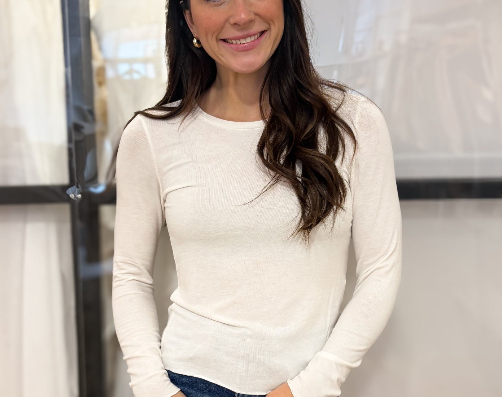 The Vironique O Neck Basic Long Sleeve Top in Egret Cream - Love and Lee Apparel
