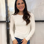 The Vironique O Neck Basic Long Sleeve Top in Egret Cream - Love and Lee Apparel