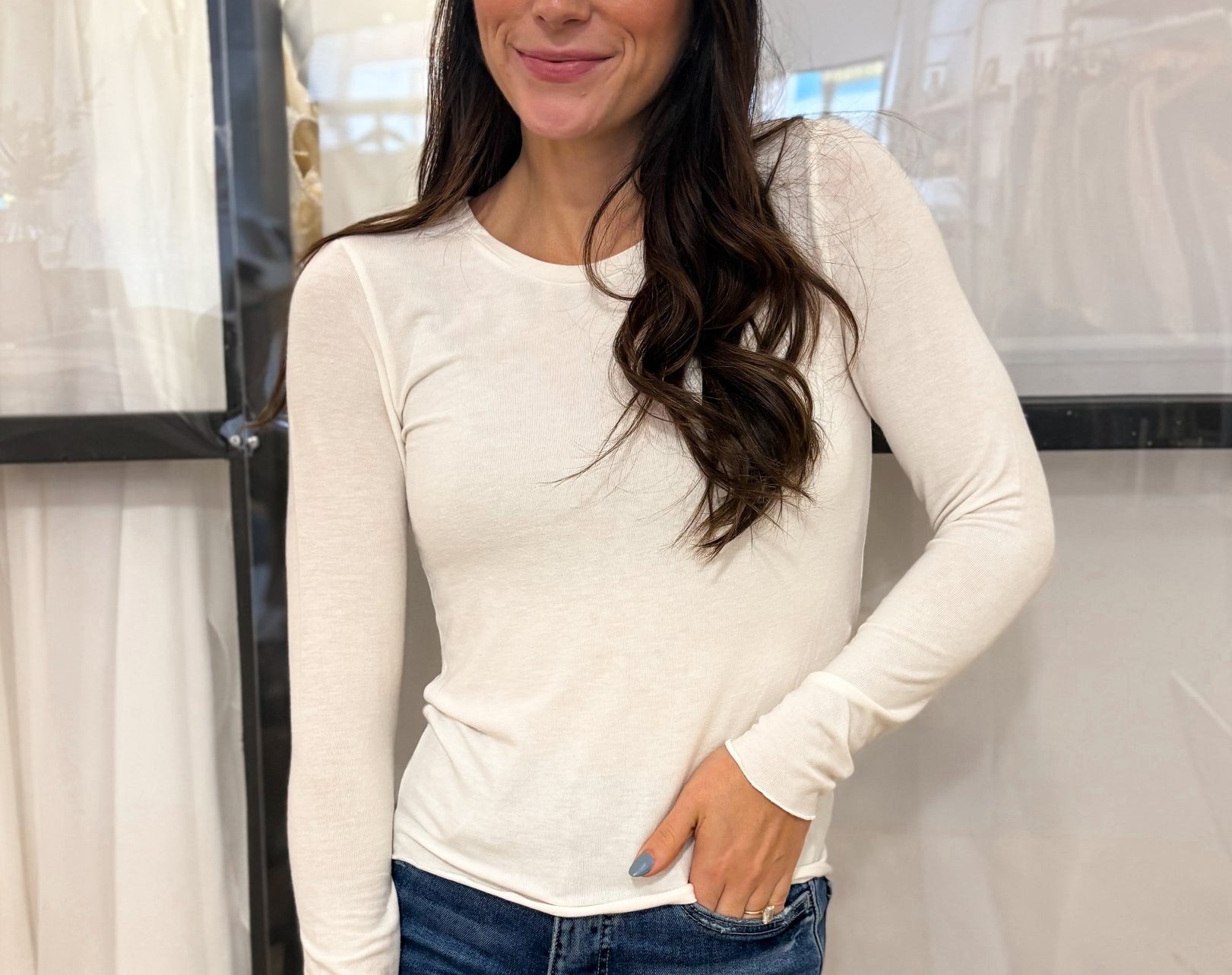 The Vironique O Neck Basic Long Sleeve Top in Egret Cream - Love and Lee Apparel