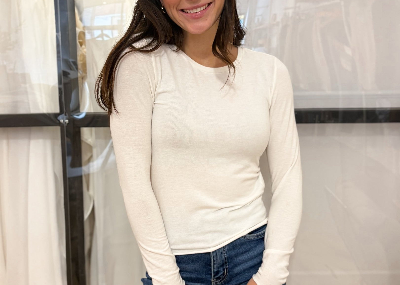 The Vironique O Neck Basic Long Sleeve Top in Egret Cream - Love and Lee Apparel