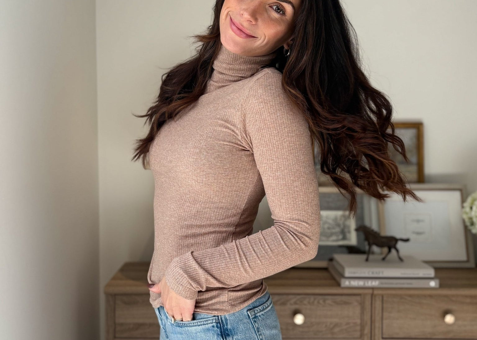 The 'Maple Latte' Long Sleeve High Rolled Neck Top - Love and Lee Apparel