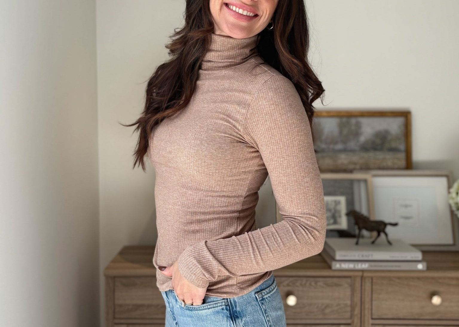 The 'Maple Latte' Long Sleeve High Rolled Neck Top - Love and Lee Apparel