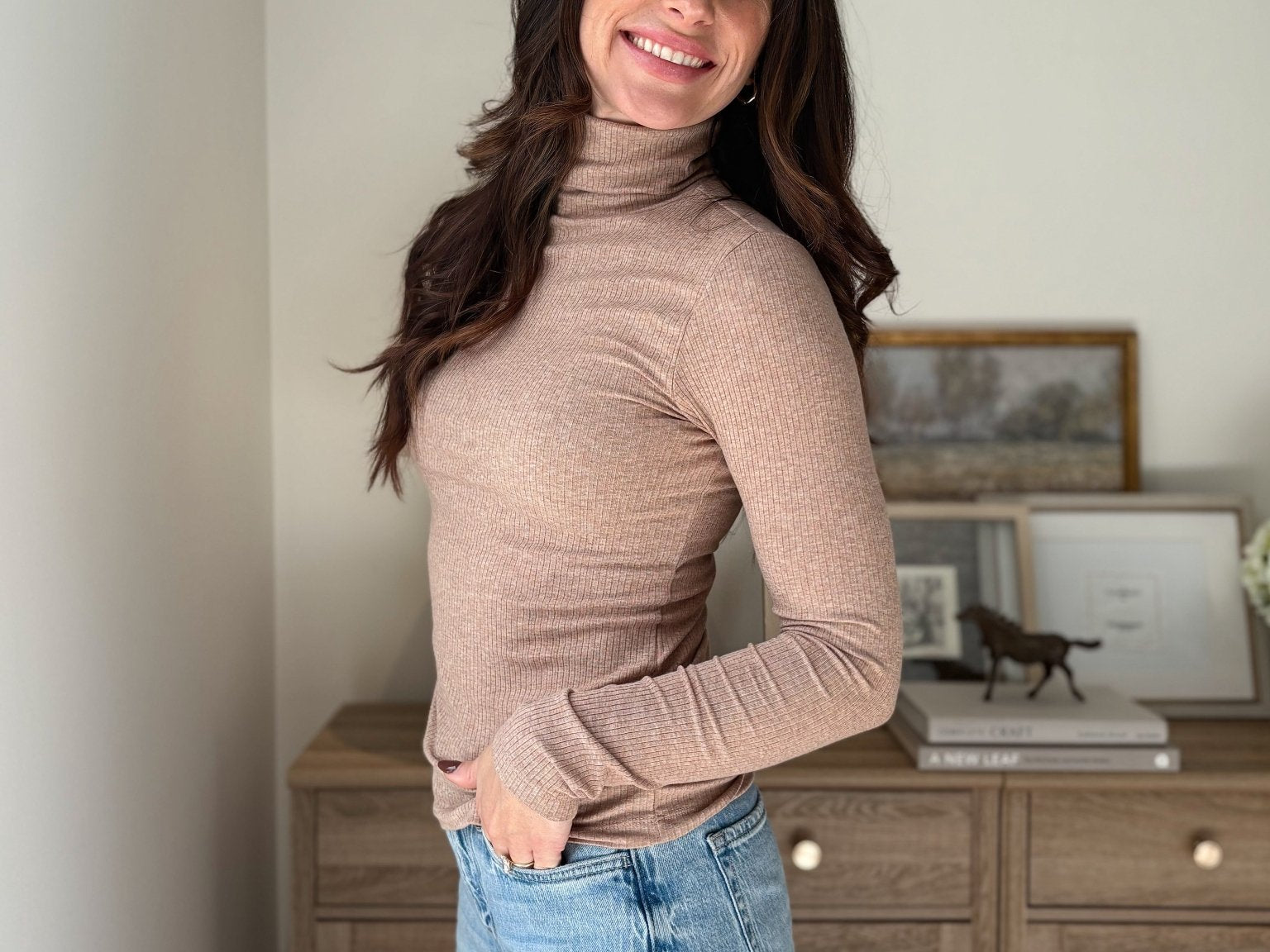 The 'Maple Latte' Long Sleeve High Rolled Neck Top - Love and Lee Apparel