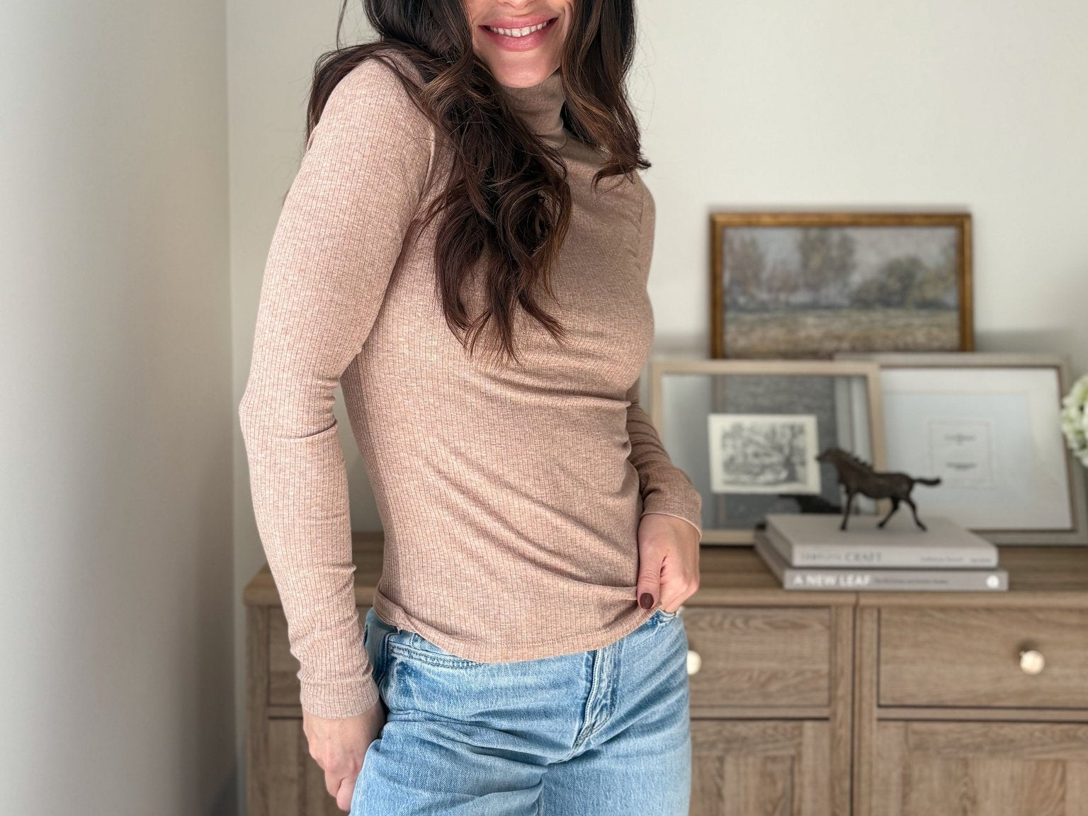 The 'Maple Latte' Long Sleeve High Rolled Neck Top - Love and Lee Apparel