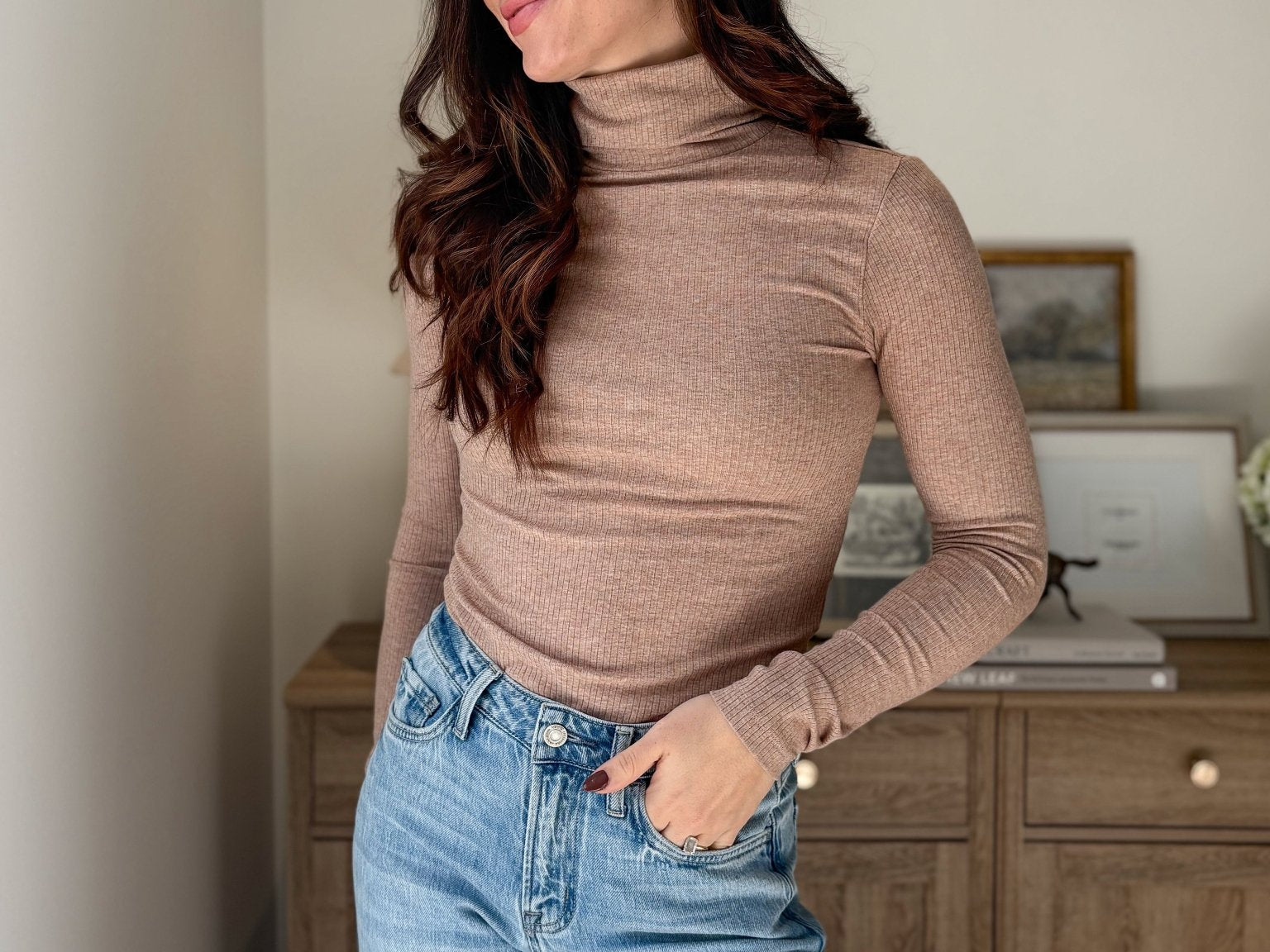 The 'Maple Latte' Long Sleeve High Rolled Neck Top - Love and Lee Apparel