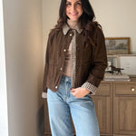 The'Coffee Before Anything' Gingham Collar Contrast Snap Button Jacket - Love and Lee Apparel