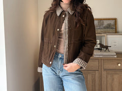 The'Coffee Before Anything' Gingham Collar Contrast Snap Button Jacket - Love and Lee Apparel