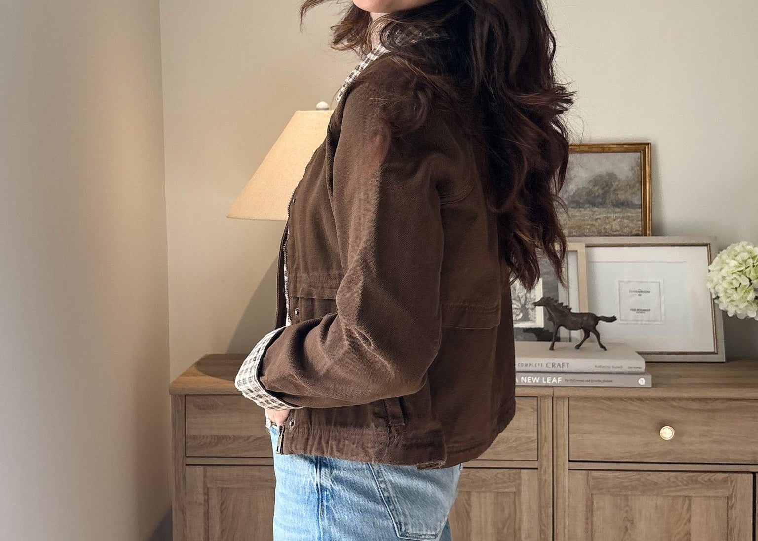 The'Coffee Before Anything' Gingham Collar Contrast Snap Button Jacket - Love and Lee Apparel