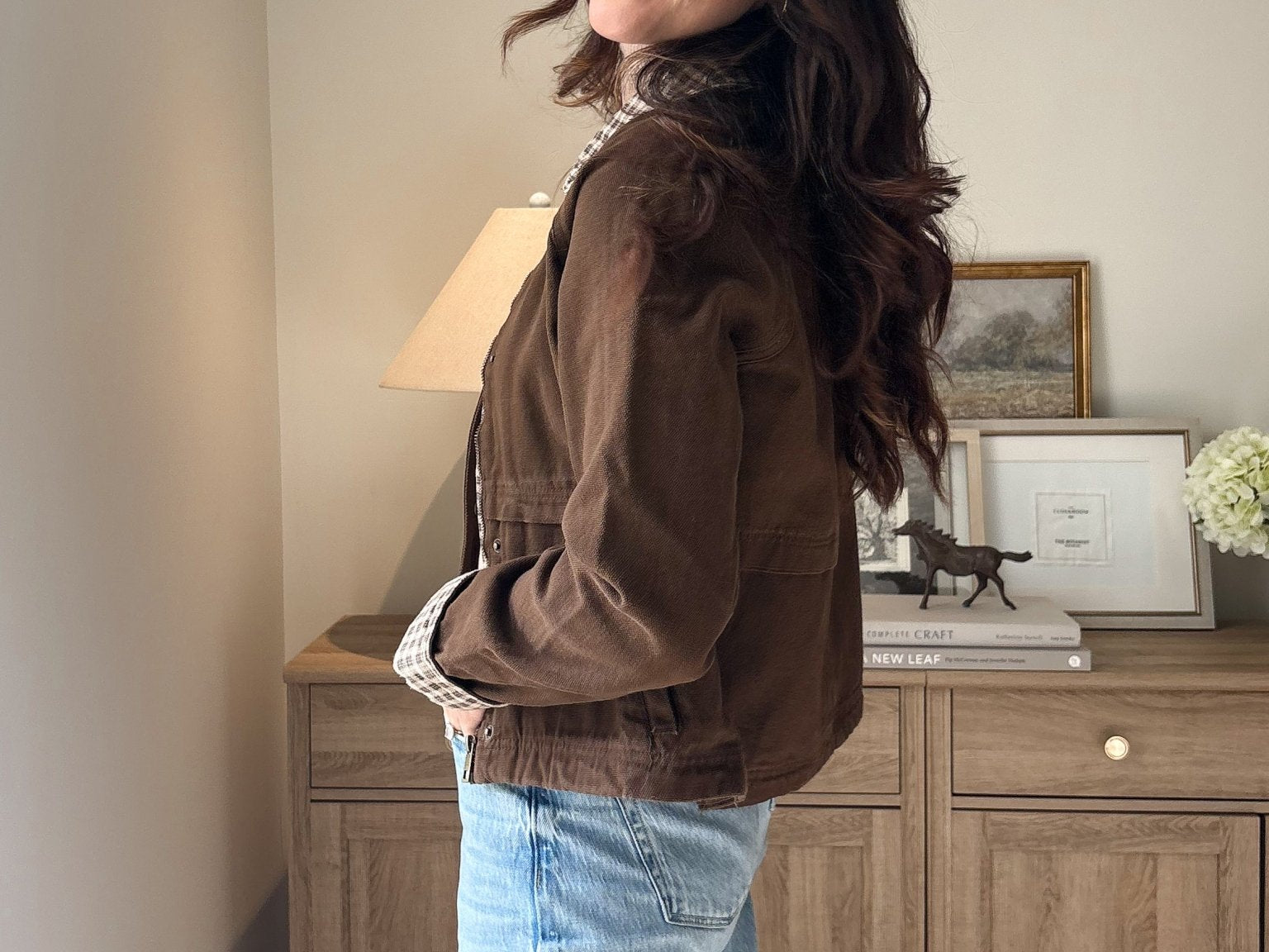 The'Coffee Before Anything' Gingham Collar Contrast Snap Button Jacket - Love and Lee Apparel