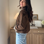 The'Coffee Before Anything' Gingham Collar Contrast Snap Button Jacket - Love and Lee Apparel