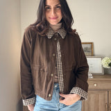 The'Coffee Before Anything' Gingham Collar Contrast Snap Button Jacket - Love and Lee Apparel