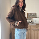 The'Coffee Before Anything' Gingham Collar Contrast Snap Button Jacket - Love and Lee Apparel