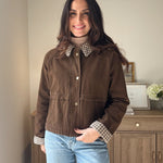 The'Coffee Before Anything' Gingham Collar Contrast Snap Button Jacket - Love and Lee Apparel