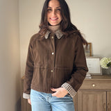 The'Coffee Before Anything' Gingham Collar Contrast Snap Button Jacket - Love and Lee Apparel