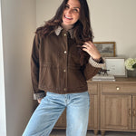 The'Coffee Before Anything' Gingham Collar Contrast Snap Button Jacket - Love and Lee Apparel