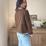 The'Coffee Before Anything' Gingham Collar Contrast Snap Button Jacket - Love and Lee Apparel
