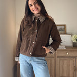 The'Coffee Before Anything' Gingham Collar Contrast Snap Button Jacket - Love and Lee Apparel