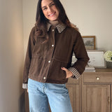 The'Coffee Before Anything' Gingham Collar Contrast Snap Button Jacket - Love and Lee Apparel