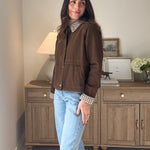 The'Coffee Before Anything' Gingham Collar Contrast Snap Button Jacket - Love and Lee Apparel