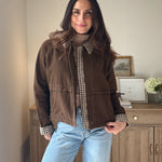The'Coffee Before Anything' Gingham Collar Contrast Snap Button Jacket - Love and Lee Apparel