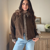 The'Coffee Before Anything' Gingham Collar Contrast Snap Button Jacket - Love and Lee Apparel