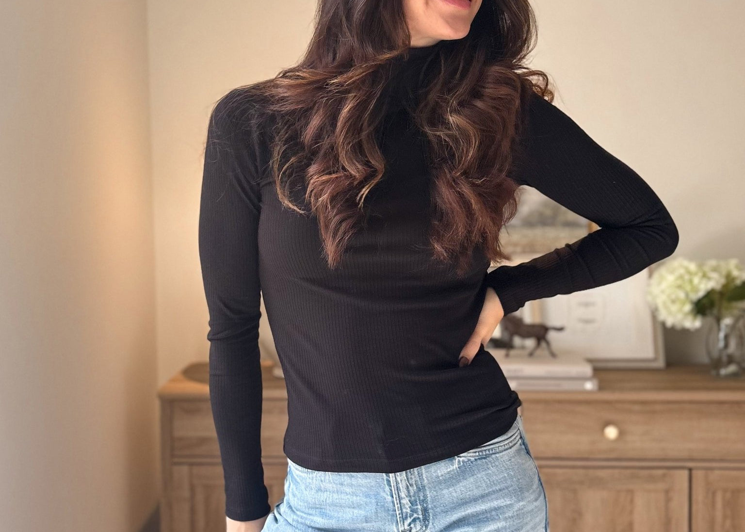 The 'Mahogany Woods' Long Sleeve High Rolled Neck Top - Love and Lee Apparel