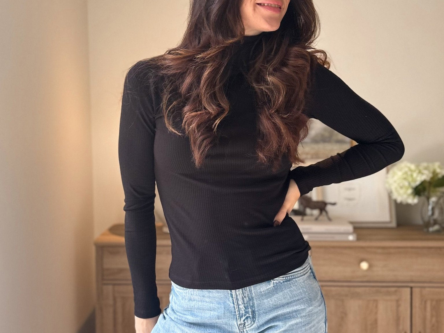 The 'Mahogany Woods' Long Sleeve High Rolled Neck Top - Love and Lee Apparel