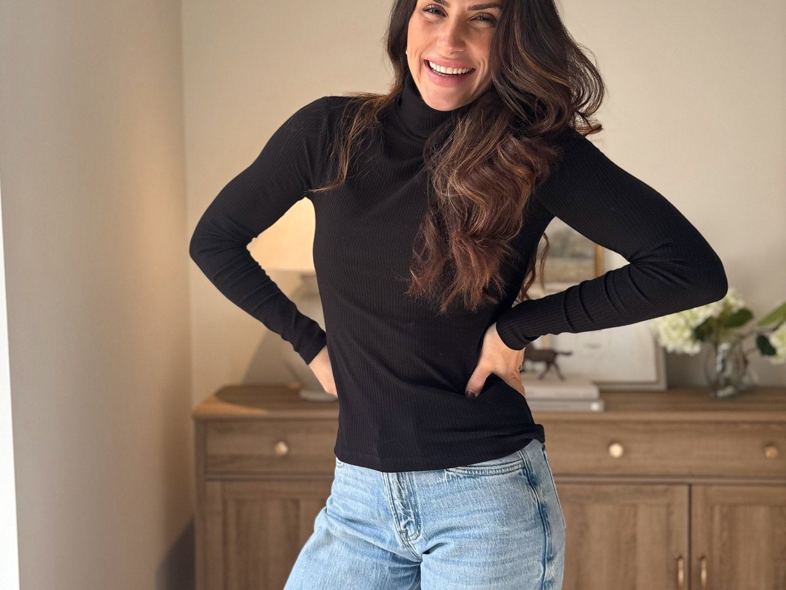 The 'Mahogany Woods' Long Sleeve High Rolled Neck Top - Love and Lee Apparel