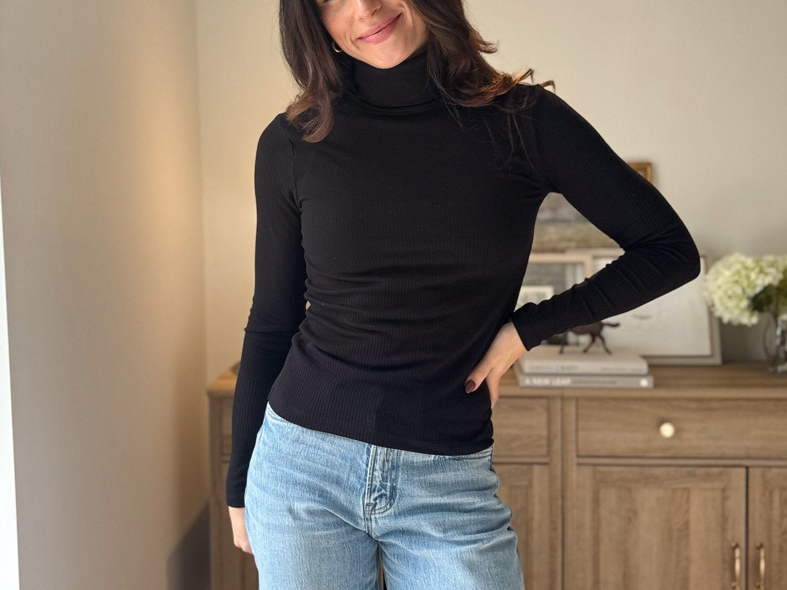 The 'Mahogany Woods' Long Sleeve High Rolled Neck Top - Love and Lee Apparel