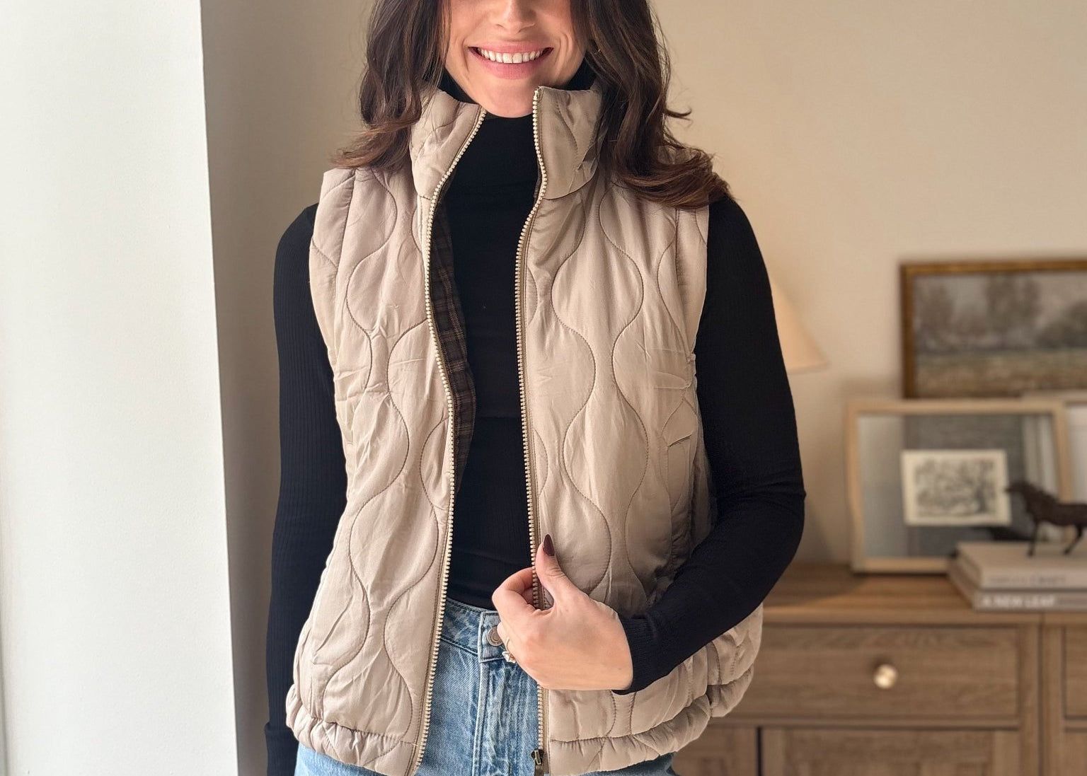 The 'Maple & Main' Plaid Collar Quilted Zip-Up Vest- 2 Colours Available - Love and Lee Apparel